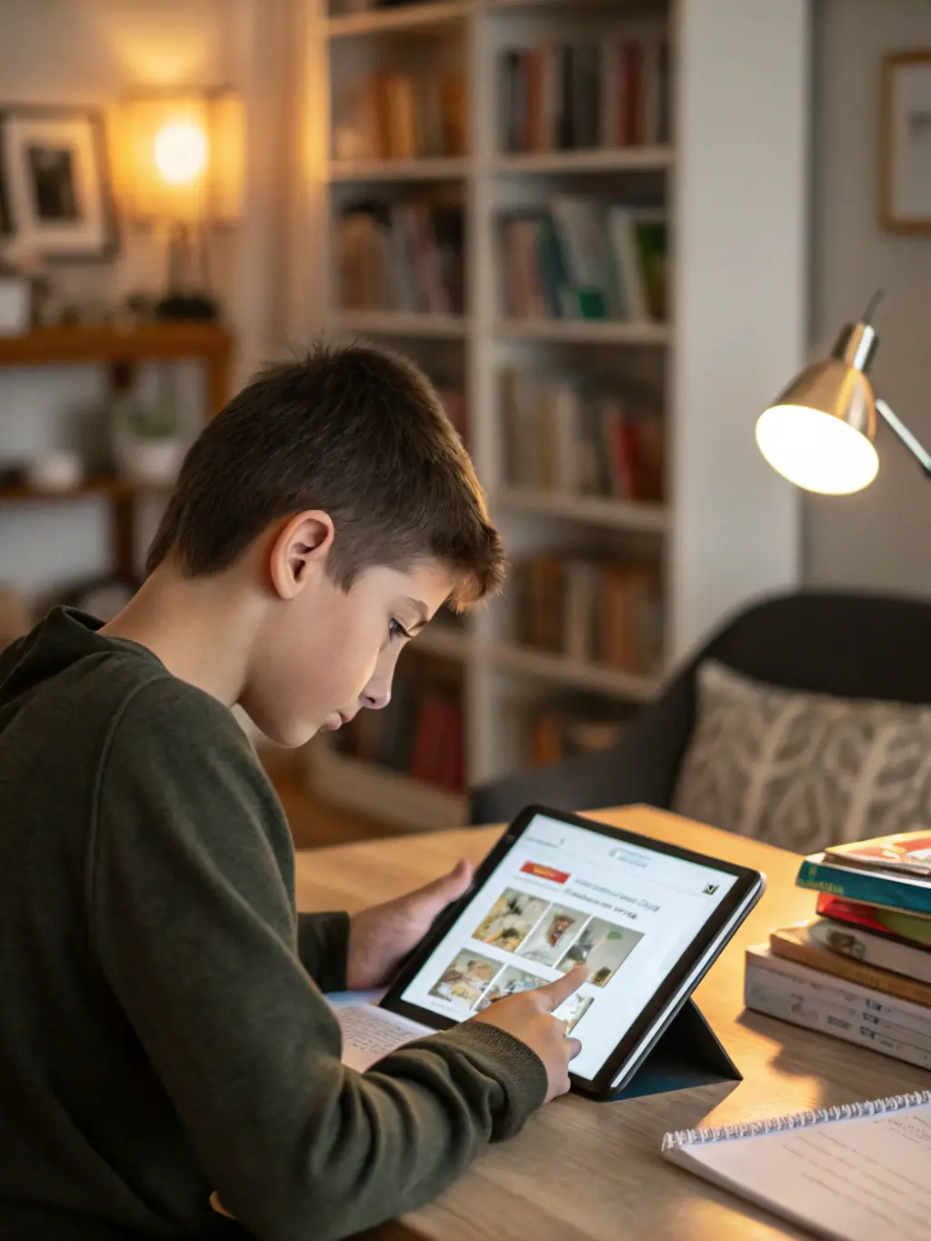 A close-up shot of a student receiving personalized feedback on a digital tablet from a Brightmore tutor during an online session, highlighting the detailed and constructive nature of the feedback.
